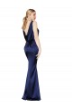 Site de Comprimento Chão Sem Mangas Cetim Elástico Marinha Negra Bainha Vestidos de Madrinha / Vestidos de Noite / Vestidos de Festa