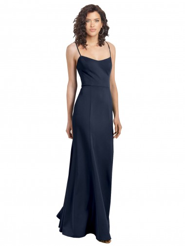Site de Comprimento Chão Sem Mangas Crepe Esticado Marinha Negra Bainha Sem Mangas Decote Alto Vestidos de Madrinha / Vestidos de Noite / Vestidos de Festa