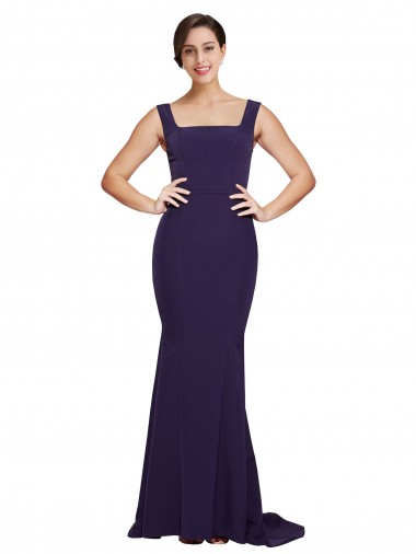 Site de Comboio Varredela Sem Mangas Crepe Esticado Marinha Negra Bainha Vestidos de Madrinha / Vestidos de Festa