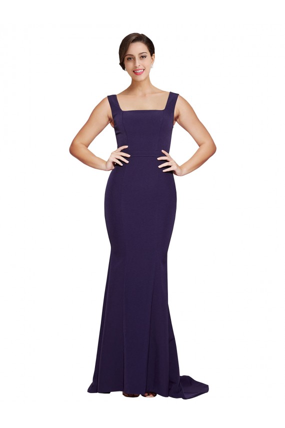 Site de Comboio Varredela Sem Mangas Crepe Esticado Marinha Negra Bainha Vestidos de Madrinha / Vestidos de Festa
