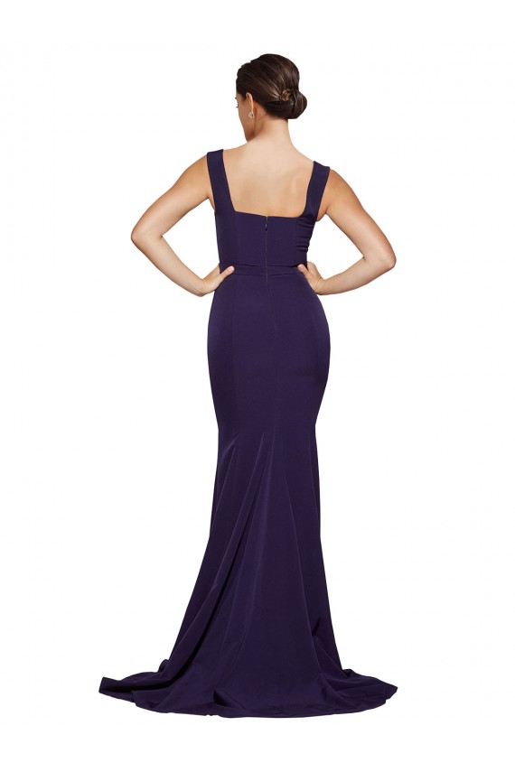 Site de Comboio Varredela Sem Mangas Crepe Esticado Marinha Negra Bainha Vestidos de Madrinha / Vestidos de Festa