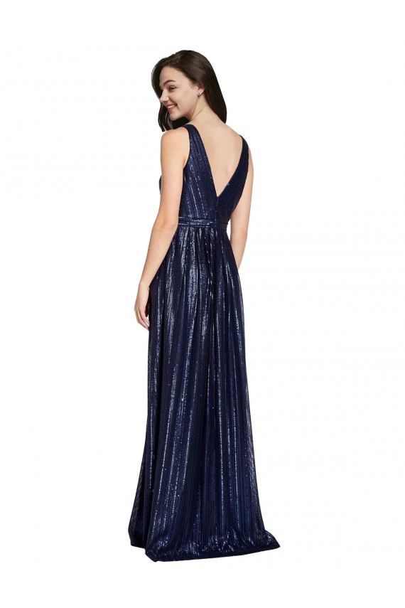 Site de Comprimento Chão Sem Mangas Lantejoulas Marinha Negra Bainha Vestidos de Madrinha / Vestidos de Noite / Vestidos de Festa
