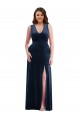 Site de Comprimento Chão Sem Mangas Veludo Elástico Marinha Negra Bainha Vestidos de Madrinha / Vestidos de Noite / Vestidos de Festa