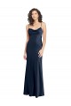 Site de Comprimento Chão Sem Mangas Cetim Elástico Marinha Negra Linha A Sem Mangas Decote Capuz Vestidos de Madrinha / Vestidos de Noite / Vestidos de Festa