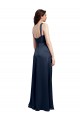 Site de Comprimento Chão Sem Mangas Cetim Elástico Marinha Negra Linha A Vestidos de Madrinha / Vestidos de Noite / Vestidos de Festa