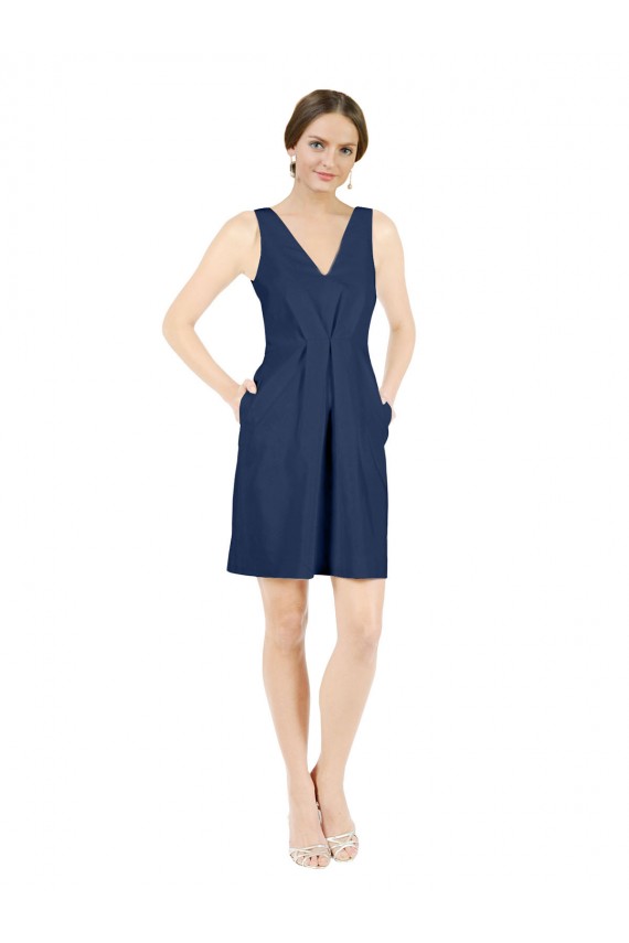 Site de Comprimento Joelho Sem Mangas Cetim Marinha Negra Linha A Vestidos de Madrinha / Vestidos de Cocktail / Vestidos de Homecoming
