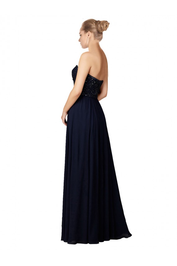 Site de Comprimento Chão Sem Mangas Chiffon Marinha Negra Bainha Vestidos de Festa