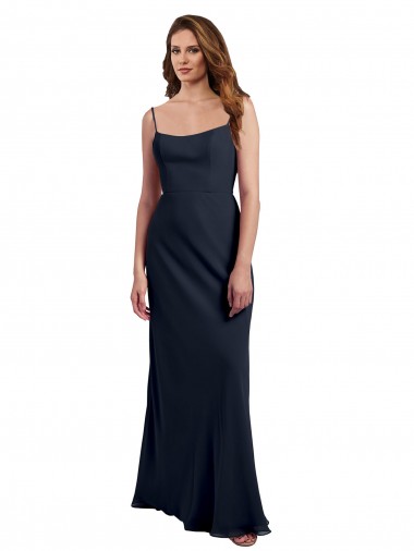 Site de Comprimento Chão Sem Mangas Chiffon Marinha Negra Linha A Sem Mangas Vestidos de Madrinha / Vestidos Formais