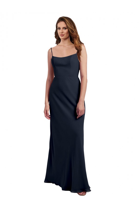 Site de Comprimento Chão Sem Mangas Chiffon Marinha Negra Linha A Sem Mangas Vestidos de Madrinha / Vestidos Formais