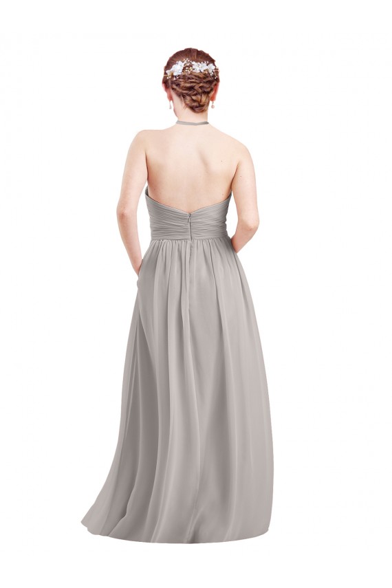 Site de Comprimento Chão Sem Mangas Chiffon Marinha Negra Linha A Sem Mangas Cabeçada Vestidos de Festa / Vestidos de Madrinha