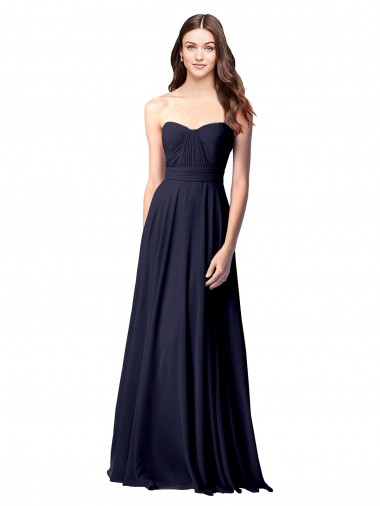Site de Comprimento Chão Sem Mangas Chiffon Marinha Negra Linha A Sem Mangas Longo Amor Vestidos de Madrinha