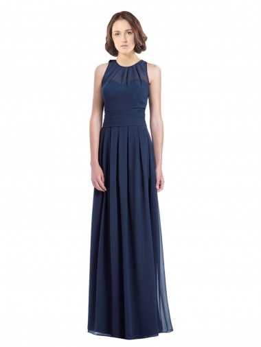 Site de Comprimento Chão Sem Mangas Chiffon Marinha Negra Linha A Vestidos de Madrinha