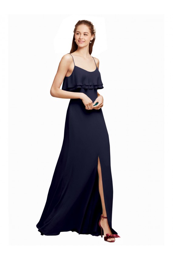 Site de Comprimento Chão Sem Mangas Chiffon Marinha Negra Linha A Sem Mangas Colher Vestidos de Madrinha