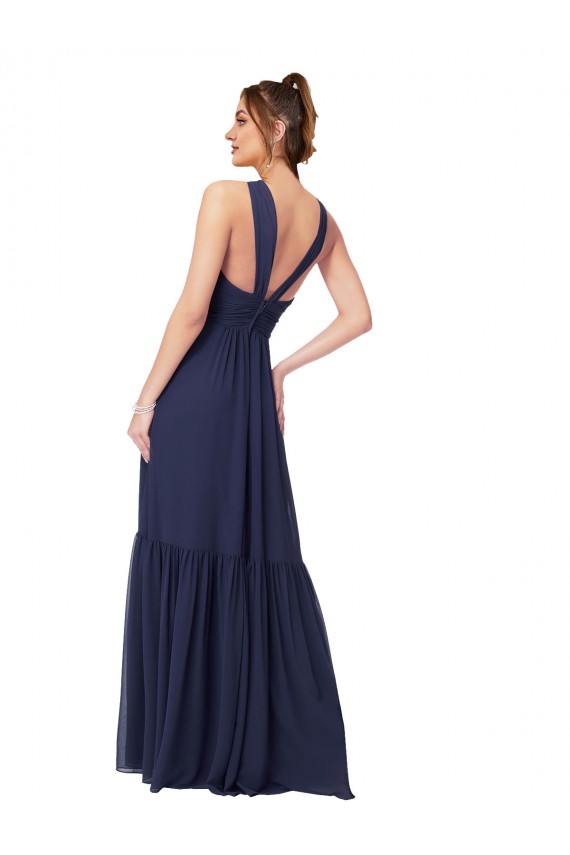 Site de Comprimento Chão Sem Mangas Chiffon Marinha Negra Linha A Sem Mangas Vestidos Formais / Vestidos de Madrinha