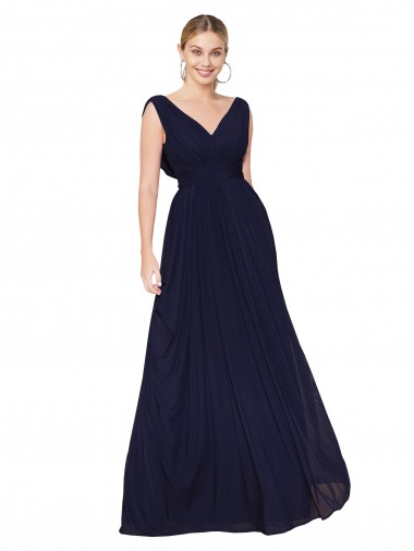 Site de Comprimento Chão Sem Mangas Chiffon Marinha Negra Linha A Vestidos de Madrinha / Vestidos de Noite / Vestidos de Festa