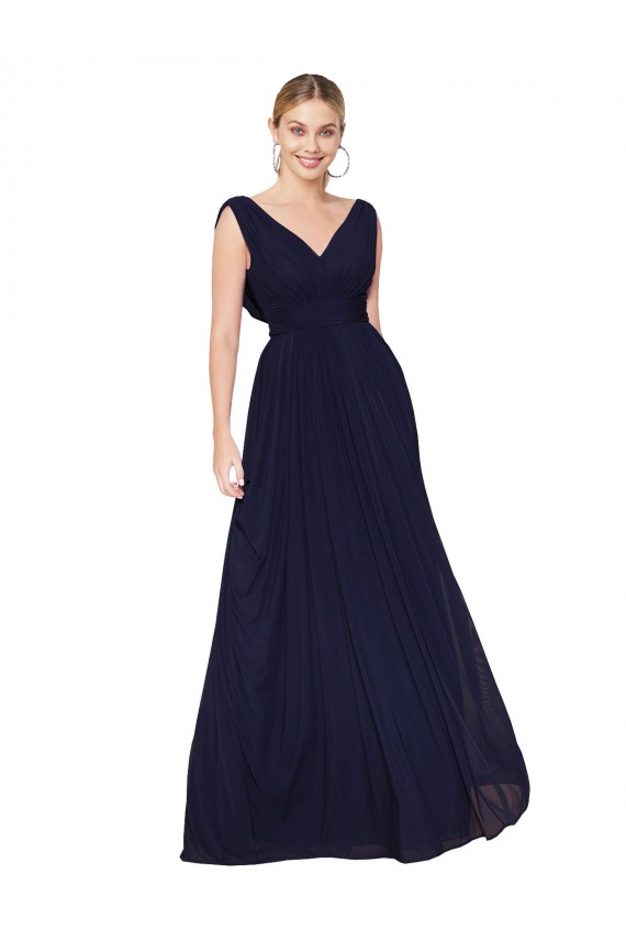 Site de Comprimento Chão Sem Mangas Chiffon Marinha Negra Linha A Vestidos de Madrinha / Vestidos de Noite / Vestidos de Festa