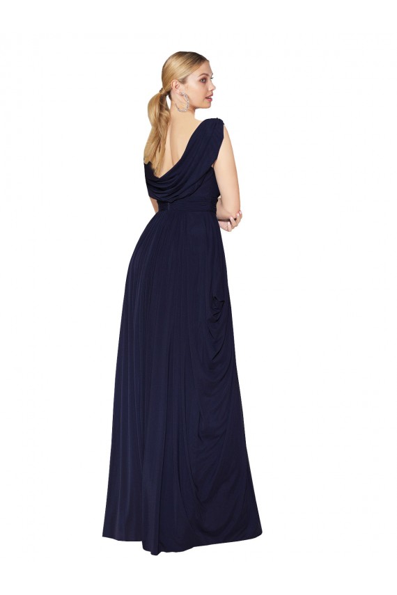 Site de Comprimento Chão Sem Mangas Chiffon Marinha Negra Linha A Vestidos de Madrinha / Vestidos de Noite / Vestidos de Festa