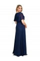 Site de Comprimento Chão Mangas Esvoaçantes, Mangas Curtas Chiffon Marinha Negra Linha A Vestidos de Madrinha / Vestidos de Noite / Vestidos de Festa