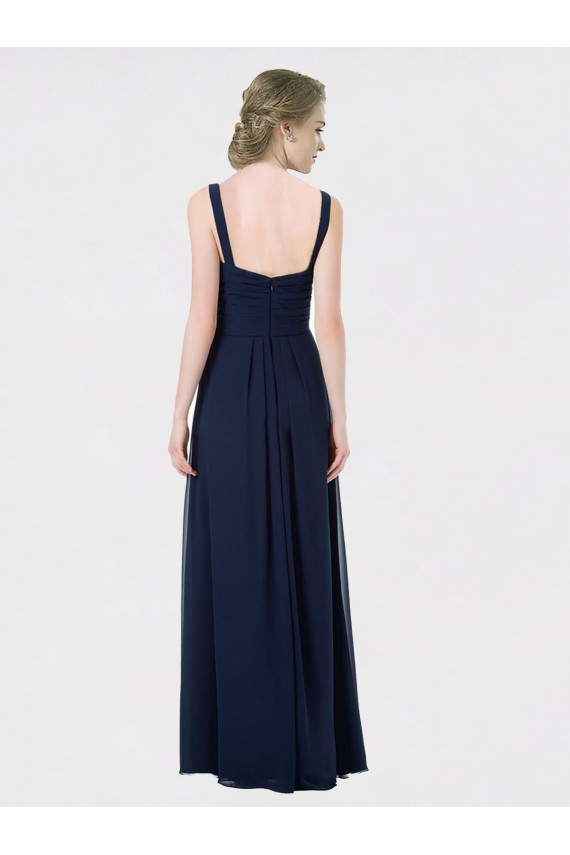 Site de Comprimento Chão Sem Mangas Chiffon Marinha Negra Linha A Vestidos de Festa