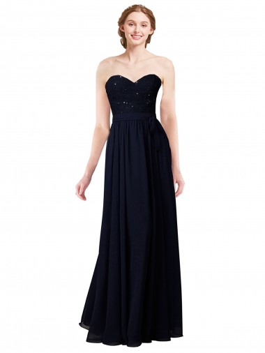 Site de Comprimento Chão Sem Mangas Chiffon Marinha Negra Linha A Vestido Formais / Vestido de Madrinha