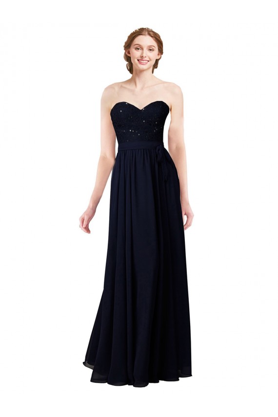 Site de Comprimento Chão Sem Mangas Chiffon Marinha Negra Linha A Vestido Formais / Vestido de Madrinha