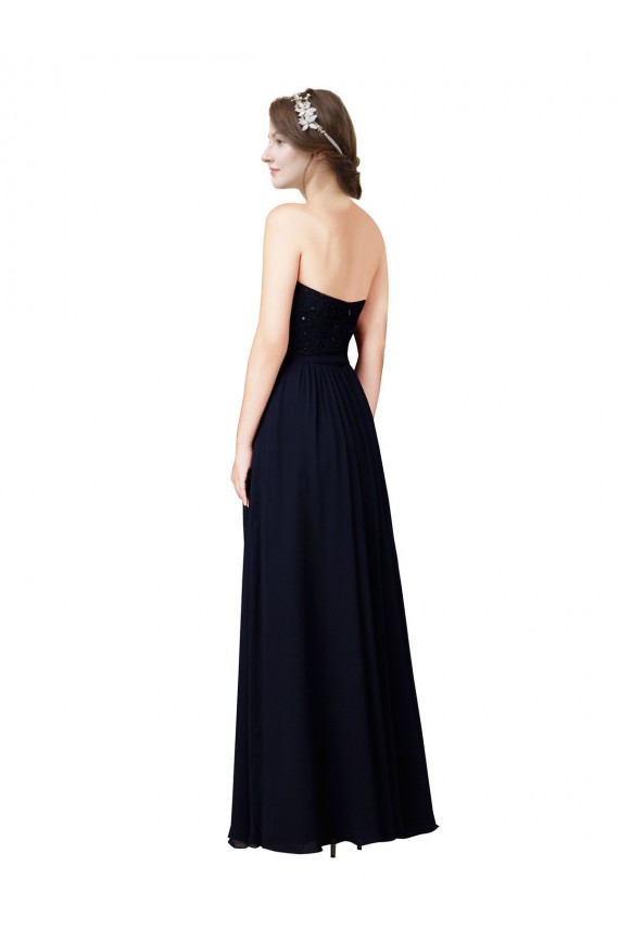 Site de Comprimento Chão Sem Mangas Chiffon Marinha Negra Linha A Vestido Formais / Vestido de Madrinha