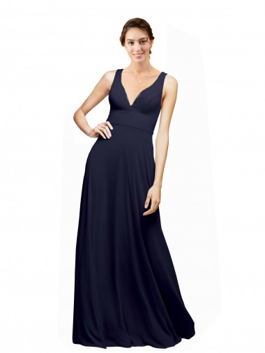 Site de Comprimento Chão Sem Mangas Chiffon Marinha Negra Linha A Vestido de Madrinha