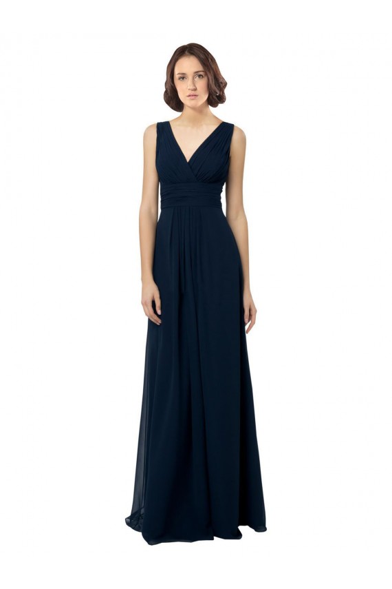 Site de Comprimento Chão Sem Mangas Chiffon Marinha Negra Linha A Vestido de Madrinha / Vestido Formais