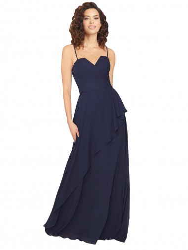 Site de Comprimento Chão Sem Mangas Chiffon Marinha Negra Linha A Sem Mangas Decote V Vestido de Madrinha