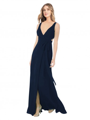 Site de Comprimento Chão Sem Mangas Chiffon Marinha Negra Linha A Vestidos de Baile Formais