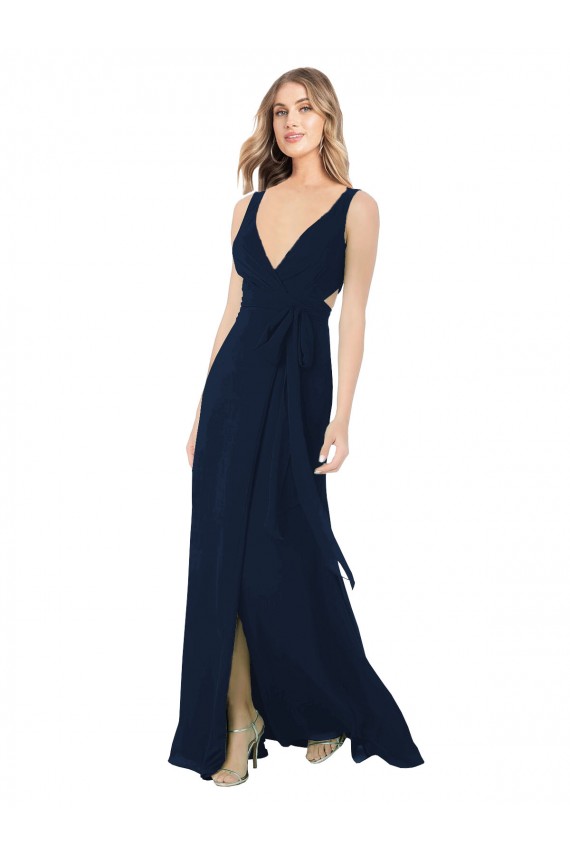 Site de Comprimento Chão Sem Mangas Chiffon Marinha Negra Linha A Vestidos de Baile Formais