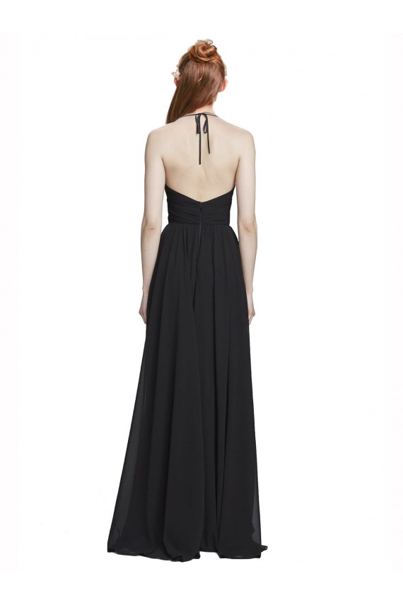 Site de Comprimento Chão Sem Mangas Chiffon Marinha Negra Linha A Sem Mangas Vestidos de Baile Formais