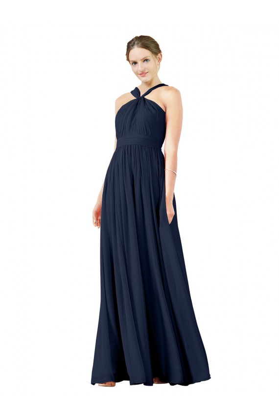 Site de Comprimento Chão Sem Mangas Chiffon Marinha Negra Linha A Vestido de Baile Formais