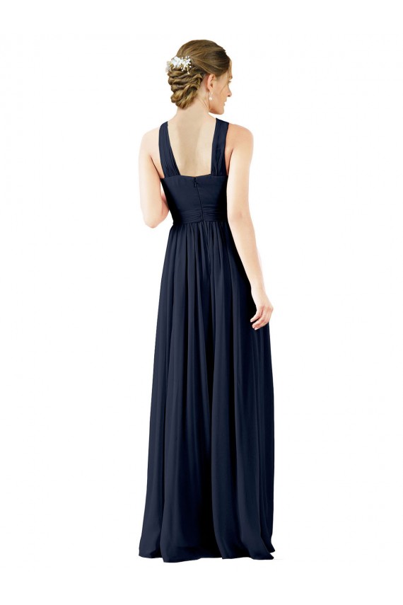 Site de Comprimento Chão Sem Mangas Chiffon Marinha Negra Linha A Vestido de Baile Formais