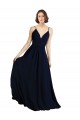 Site de Comprimento Chão Sem Mangas Chiffon Marinha Negra Linha A Vestido de Madrinha Formais / Vestido de Baile