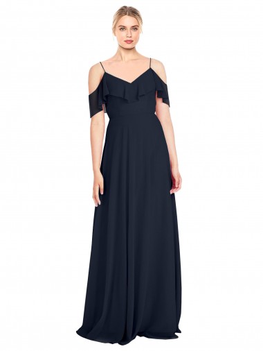Site de Comprimento Chão Sem Mangas Chiffon Marinha Negra Linha A Sem Mangas Vestido de Madrinha / Vestido de Noite