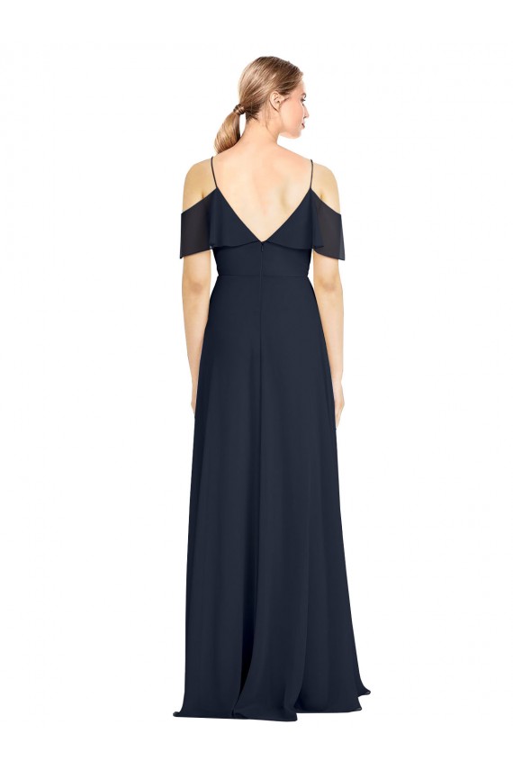 Site de Comprimento Chão Sem Mangas Chiffon Marinha Negra Linha A Sem Mangas Vestido de Madrinha / Vestido de Noite