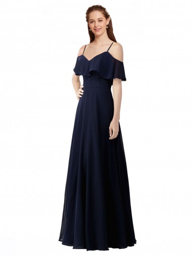 Site de Comprimento Chão Sem Mangas Chiffon Marinha Negra Linha A Vestido de Madrinha Formais / Vestido de Festa