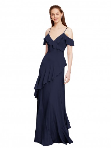 Site de Comprimento Chão Sem Mangas Chiffon Marinha Negra Linha A Sem Mangas Vestido de Madrinha Formais / Vestido de Baile