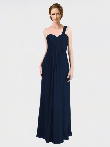 Site de Comprimento Chão Sem Mangas Chiffon Marinha Negra Linha A Vestido de Madrinha / Vestido de Baile