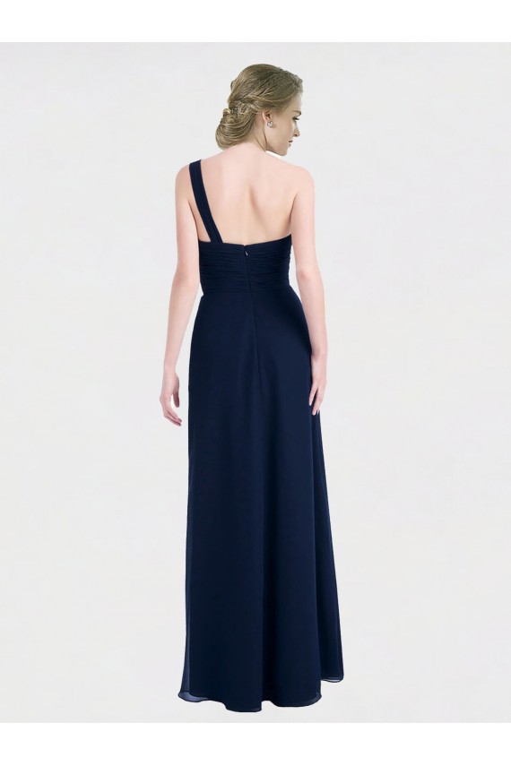 Site de Comprimento Chão Sem Mangas Chiffon Marinha Negra Linha A Vestido de Madrinha / Vestido de Baile
