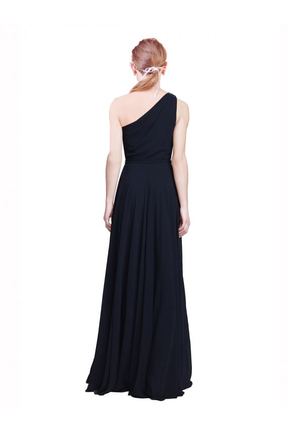 Site de Comprimento Chão Sem Mangas Chiffon Marinha Negra Linha A Vestido de Madrinha / Vestido de Noite