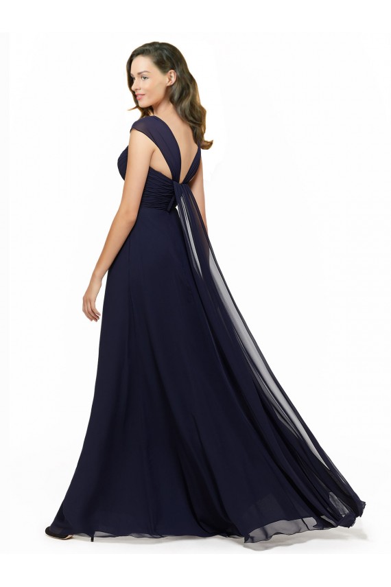 Site de Comprimento Chão Sem Mangas Chiffon Marinha Negra Linha A Sem Mangas Vestido de Madrinha Formais