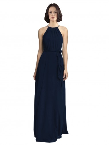 Site de Comprimento Chão Sem Mangas Chiffon Marinha Negra Linha A Vestidos Formais / Vestidos de Madrinha