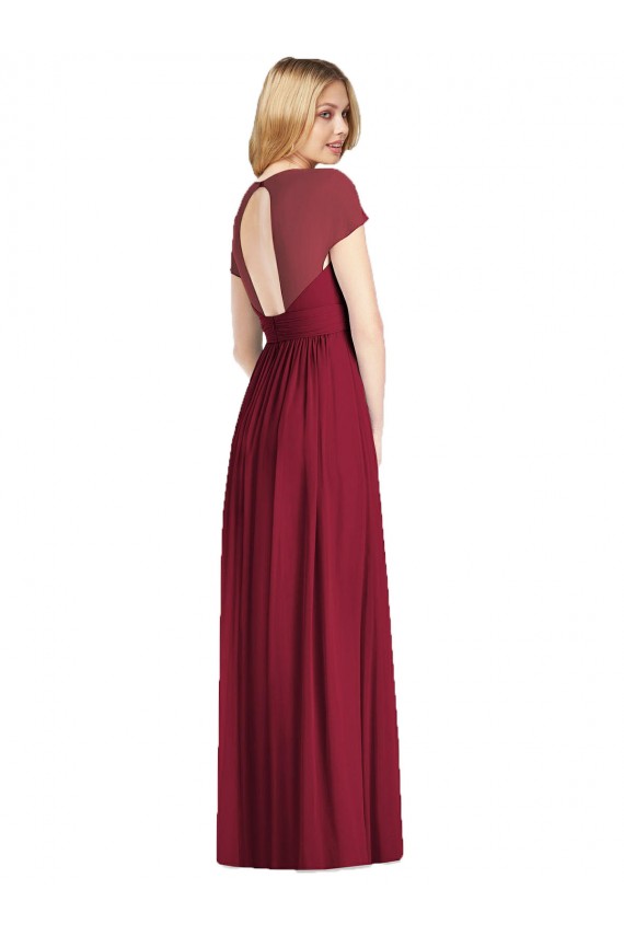 Site de Comprimento Chão Mangas Curtas Chiffon Marinha Negra Trombeta Vestidos de Madrinha