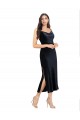 Site de Comprimento Midi Sem Mangas Veludo Elástico Marinha Negra Coluna Vestidos de Madrinha / Vestidos de Noite / Vestidos de Festa