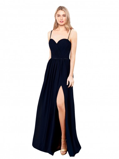 Site de Comprimento Chão Sem Mangas Chiffon Marinha Negra Linha A Sem Mangas Vestidos de Madrinha / Vestidos de Noite