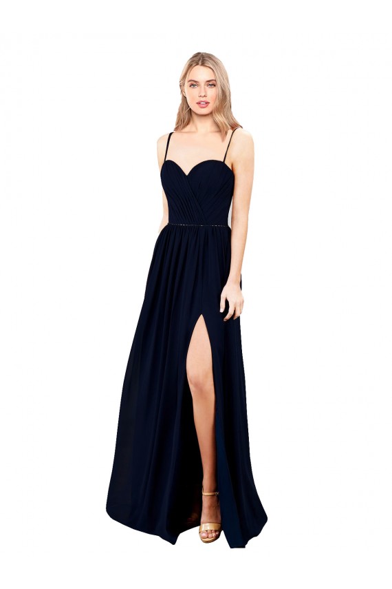 Site de Comprimento Chão Sem Mangas Chiffon Marinha Negra Linha A Sem Mangas Vestidos de Madrinha / Vestidos de Noite