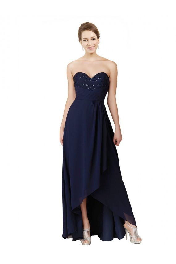 Site de Alto Baixo Sem Mangas Chiffon Marinha Negra Linha A Alto Baixo, Vestidos de Madrinha