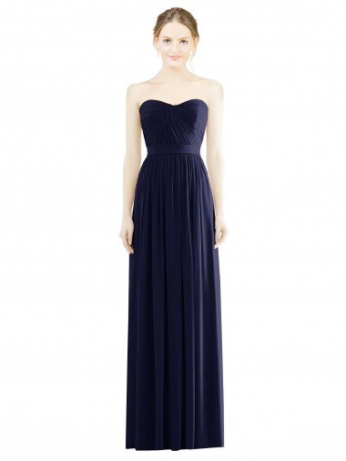 Site de Comprimento Chão Sem Mangas Chiffon Marinha Negra Linha A Vestidos de Madrinha / Vestidos de Noite